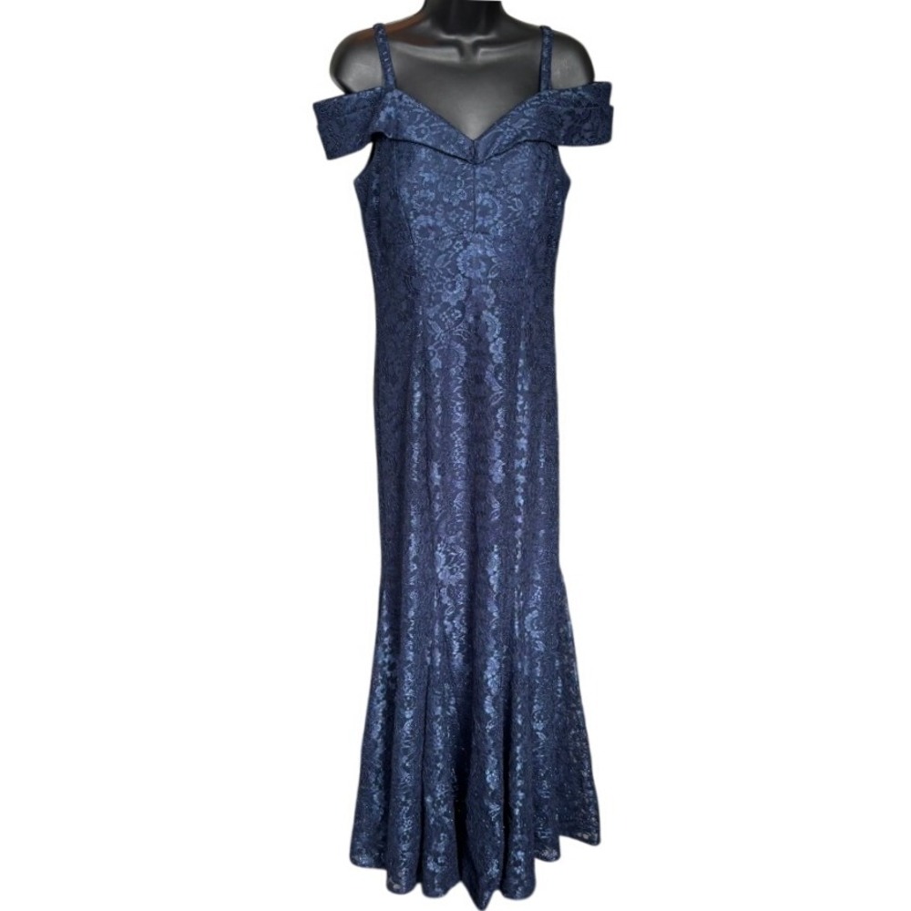 R&M Richards Off the Shoulder Lace‎ Mermaid Gown Sz 10 Blue Mother of the Bride
